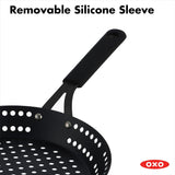 OXO Obsidian 12-Inch Carbon Steel Wok Pan, Pre-Seasoned with Removable Silicone Handle Holder, Induction and Oven Safe, Black