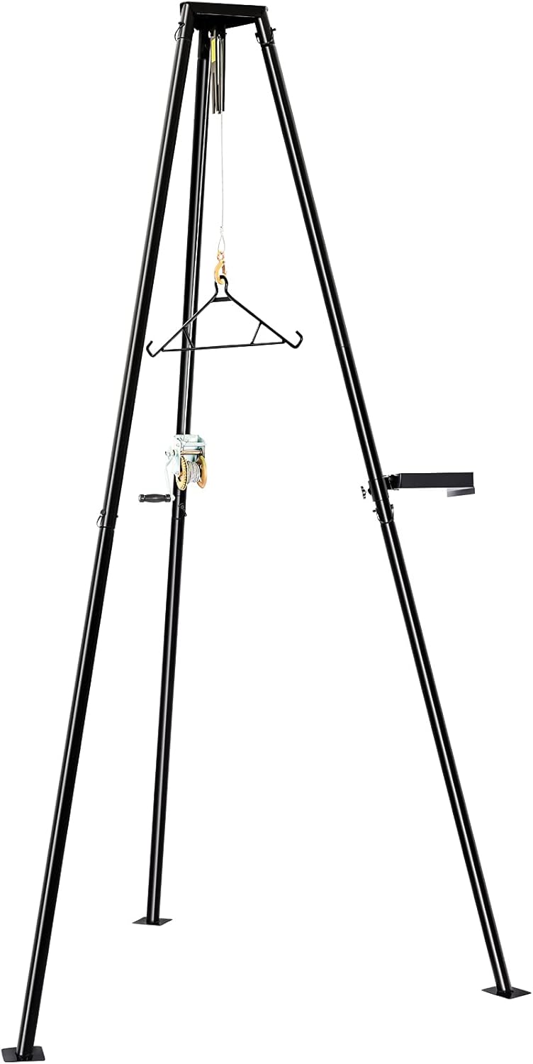 YIELDEDLAND Tripod Game Hoist Kit with Manual Winch and Gambrel, 500lb Capacity Deer Hanger for Hunting Game up to 500 Pound