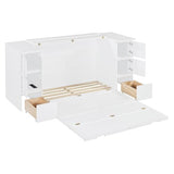 Twin Wall Bed with Wood Cabinet Frame, Charging Station, Outlet, USB Ports and Storage Drawers, Space-Saving Murphy Bed for Home Office or Studio, White