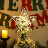 Juegoal 6.5-Inch Golden Metal Star Christmas Tree Topper with 20 LED Lights, Battery-Powered Illuminated Ornament for Holiday Decor