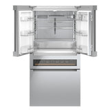 Bosch 800 Series Smart Refrigerator with 4-Door French Door Design, 20 Cu. Ft. Counter-Depth Storage and Beverage Cooler Drawer, Stainless Steel