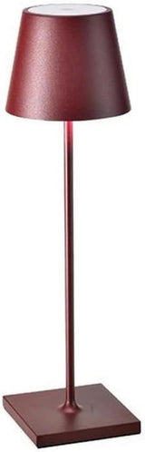 Zafferano Poldina Pro Touch-Dimmable LED Table Lamp in BORDEAUX, Powder-Coated Aluminum with IP54 Protection, Indoor/Outdoor Use, Contact Charging Base and USA Plug
