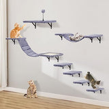 7-Piece Wall-Mounted Cat Furniture Set with Climbing Shelves, Perches, Bridge, Hammock, Scratching Board and Ball, Indoor Wood Activity Center, Beige