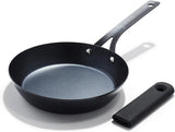 OXO Obsidian 12-Inch Carbon Steel Wok Pan, Pre-Seasoned with Removable Silicone Handle Holder, Induction and Oven Safe, Black