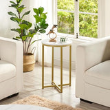 Yaheetech 16in Round Faux Marble End Table with X-Based Design & Sturdy Metal Legs, Modern Accent Sofa Table for Living Room, Black