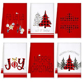 Geyoga 6-Piece Christmas Kitchen Towel Set with Buffalo Plaid and Tree Designs, Soft Absorbent Dish, Tea and Hand Towels for Holiday Gifts, 16 x 24 Inches, Gray and White