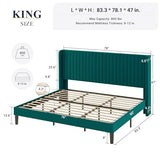 Allewie Queen Velvet Platform Bed with Vertical Channel-Tufted Wingback Headboard, Strong Wooden Slats, No Box Spring Required, Easy Assembly, Black