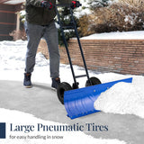 36in Galvanized Heavy-Duty Snow Pusher with 2 Wheels, Adjustable Handle & Blade Angle for Snow Removal, Black