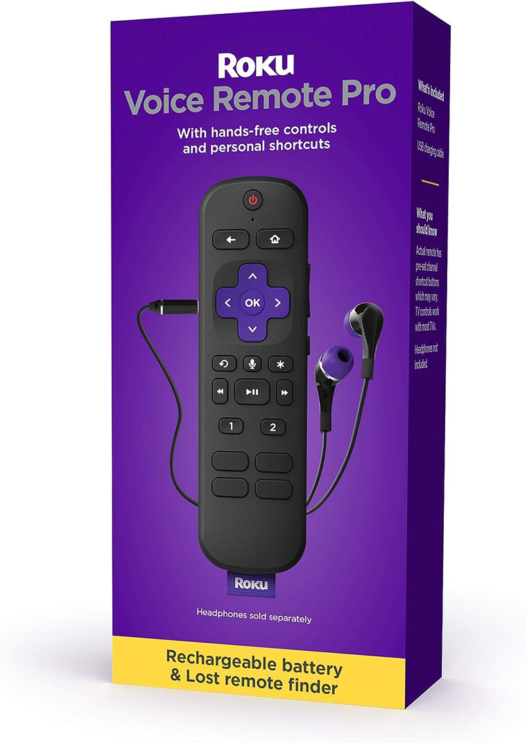 Roku Voice Remote Pro with Rechargeable Design, TV Controls, Lost Remote Finder, Private Listening, Hands-Free Voice Control and Shortcut Buttons