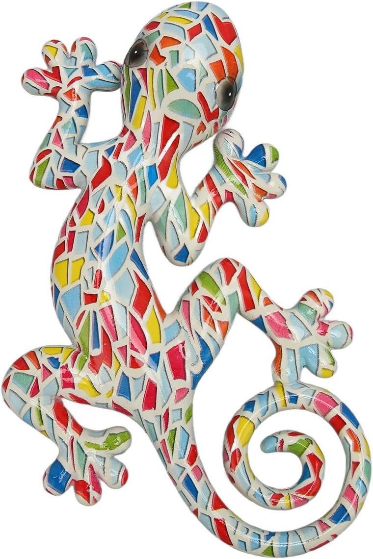 Resin Gecko Wall Sculpture for Outdoor Decor, Mexican Lizard Figurine for Farmhouse Porch, Patio, Lawn or Fence, LM9001A-1