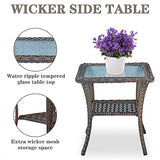 3-Piece Outdoor Patio Furniture Set with Two Swivel Rocker Chairs and Rattan Side Table, Wicker Glider Seating for Deck, Porch or Poolside, Brown and Blue