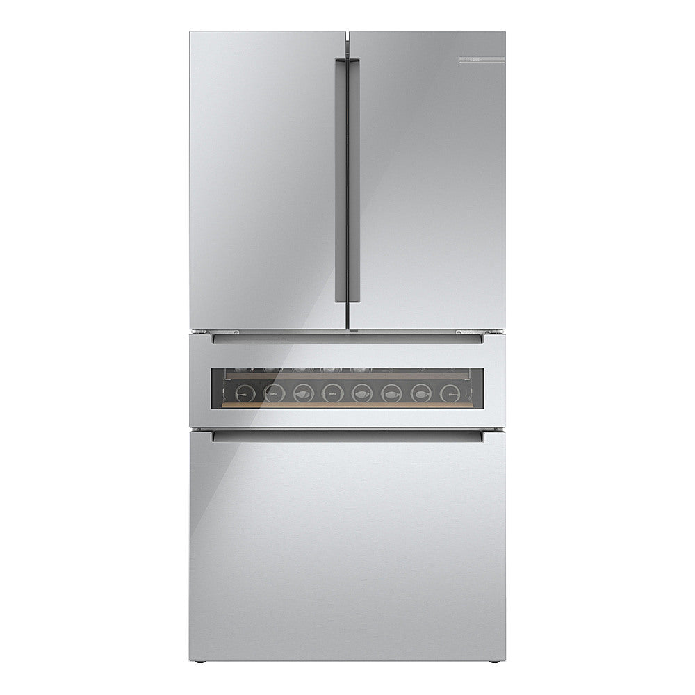 Bosch 800 Series Smart Refrigerator with 4-Door French Door Design, 20 Cu. Ft. Counter-Depth Storage and Beverage Cooler Drawer, Stainless Steel