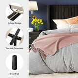 Allewie Queen Velvet Platform Bed with Vertical Channel-Tufted Wingback Headboard, Strong Wooden Slats, No Box Spring Required, Easy Assembly, Black