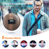 HOTT CD611 Portable CD Player with Stereo Headphones and Anti-Shock Protection for Home, Travel and Car, Wood Grain Finish