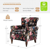 HULALA HOME Upholstered Wingback Accent Chair with Removable Cushion, Wood Legs and Nailhead Trim, Floral Living Room or Bedroom Armchair, Blue