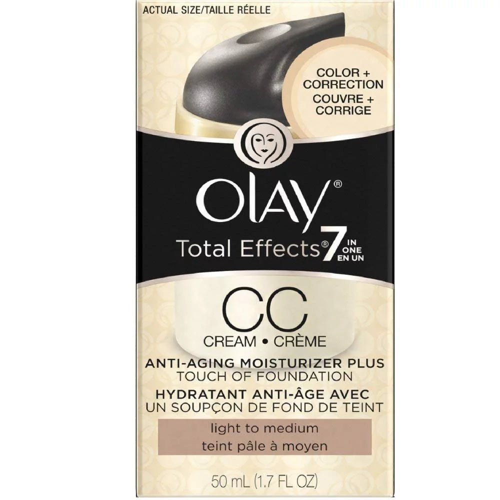 OLAY Total Effects 7-in-One Anti-Aging Moisturizer with Touch of Foundation, Light to Medium, 1.7 oz, Pack of 4