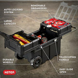 Keter Masterloader Black Resin Rolling Tool Box with Locking System and Removable Bins for Power Drills, Tape Measures and Screwdrivers