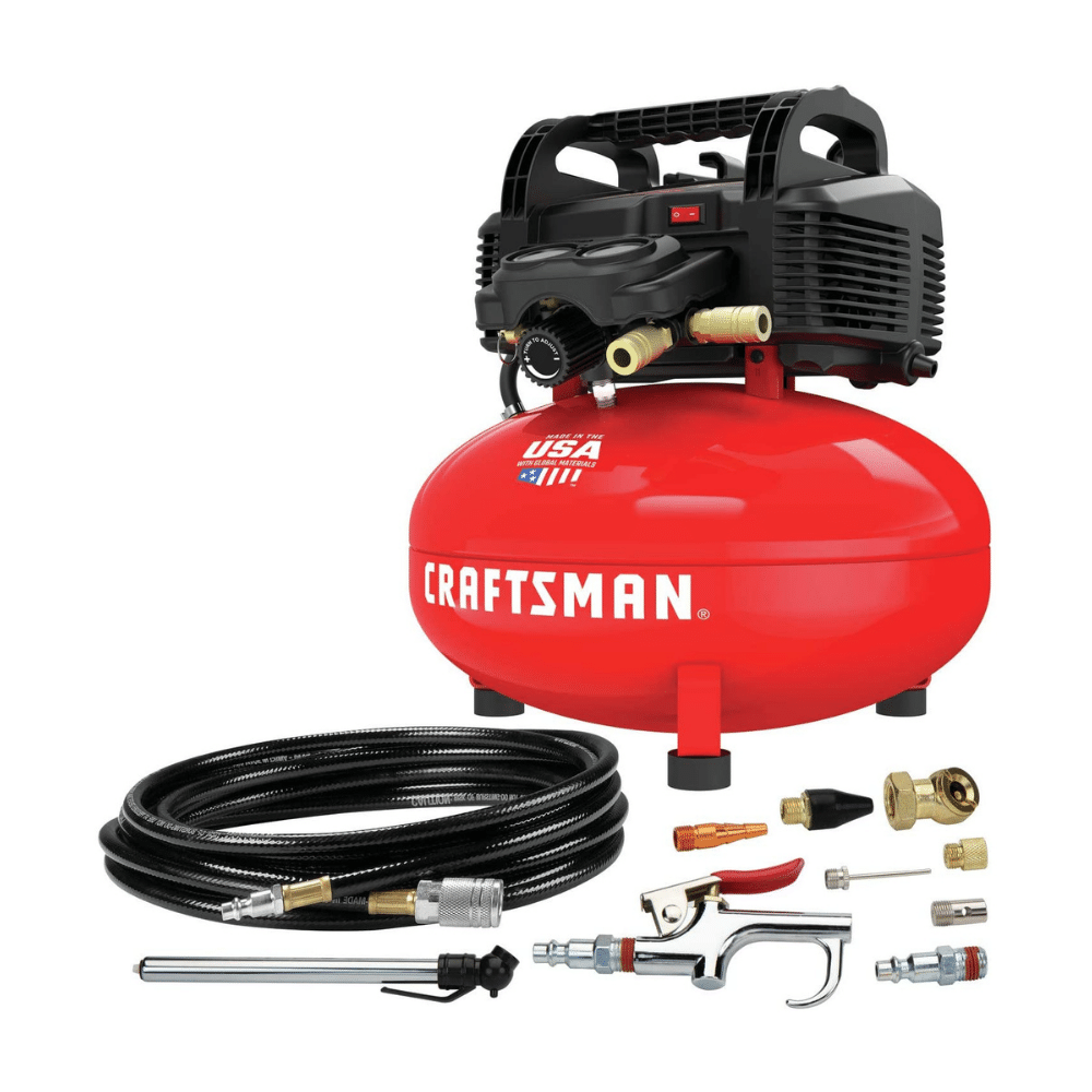 Portable Craftsman Pancake Air Compressor with Accessory Kit, Oil-Free, 6 Gallon, 150 PSI