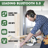 Bluetooth Safety Ear Muffs with 29dB NRR Noise Reduction, FM Radio and MP3 Audio, Rechargeable Wireless Headphones, Green