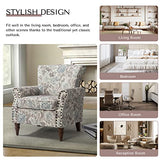 HULALA HOME Upholstered Wingback Accent Chair with Removable Cushion, Wood Legs and Nailhead Trim, Floral Living Room or Bedroom Armchair, Blue