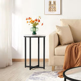 Yaheetech 16in Round Faux Marble End Table with X-Based Design & Sturdy Metal Legs, Modern Accent Sofa Table for Living Room, Black