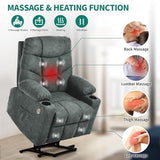 YITAHOME Dark Grey Power Lift Recliner with Massage, Heat, USB Ports, Cup Holders, Remote Control, and a Spacious Fabric Seat