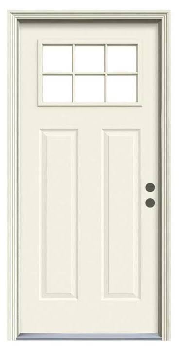 JELD-WEN 6 Lite Craftsman Front Door, 30 in. x 80 in., Primed Steel Prehung Design with Brickmould, Left-Hand Inswing
