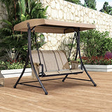 PURPLE LEAF Deluxe 3-Seat Patio Porch Swing with Weather-Resistant Steel Frame, Adjustable Tilt Canopy and Beige Finish