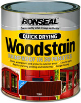 Ronseal QDWST250 Quick-Dry Satin Woodstain, 250ml, Teak