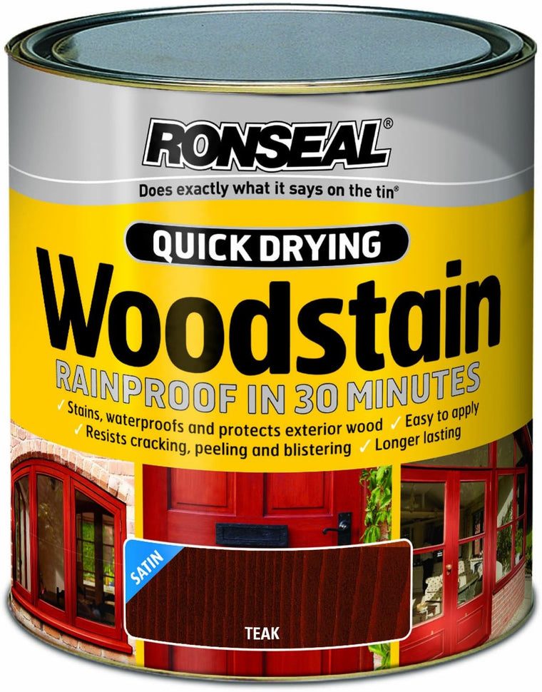Ronseal QDWST250 Quick-Dry Satin Woodstain, 250ml, Teak