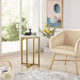 Yaheetech 16in Round Faux Marble End Table with X-Based Design & Sturdy Metal Legs, Modern Accent Sofa Table for Living Room, Black
