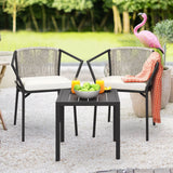 Dextrus 3-Piece Outdoor Bistro Set with Wicker Side Table, Two Stackable Chairs and Cushions, Patio Conversation Furniture, White