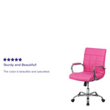 Emma + Oliver Mid-Back Executive Office Chair in Pink Vinyl with Arms, Chrome Base & Swivel Design