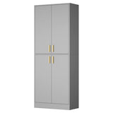 Cozy Castle 71′′ Tall Pantry Cabinet with Four Doors and Adjustable Shelves, Freestanding Wood Storage Cupboard for Kitchen, Dining Room, Living Room or Bathroom, Gray