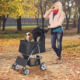 BBBuy Foldable 4-Wheel Pet Jogger Stroller and Travel Carrier with Waterproof Cover, Storage Basket, Cup Holder and Removable Liner, Black