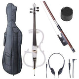 Cecilio CECO-2WH Full-Size 4/4 Electric Cello in Pearl White, Featuring Ebony Construction, Style 2, Soft Case, Bow and Accessories