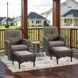 3-Piece Outdoor Patio Furniture Set with Two Swivel Rocker Chairs and Rattan Side Table, Wicker Glider Seating for Deck, Porch or Poolside, Brown and Blue