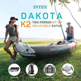 Intex Dakota K2 Two-Person Inflatable Kayak, Open Box Vinyl Set with Oars and Pump