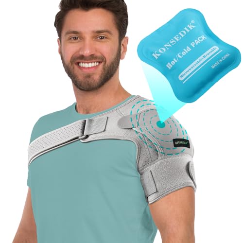 Adjustable Shoulder Brace for Rotator Cuff Recovery, AC Joint Pain, Bursitis, Tendonitis, Swelling and Shoulder Injuries, Unisex Gray Sleeve Wrap, Small