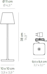 Zafferano Poldina Pro Touch-Dimmable LED Table Lamp in BORDEAUX, Powder-Coated Aluminum with IP54 Protection, Indoor/Outdoor Use, Contact Charging Base and USA Plug