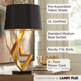 Possini Euro Design Zeus Sculptural Table Lamp, 28.5-Inch Mid-Century Modern Design with Gold Leaf Metal and Black Fabric Tapered Drum Shade