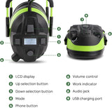 Bluetooth Safety Ear Muffs with 29dB NRR Noise Reduction, FM Radio and MP3 Audio, Rechargeable Wireless Headphones, Green