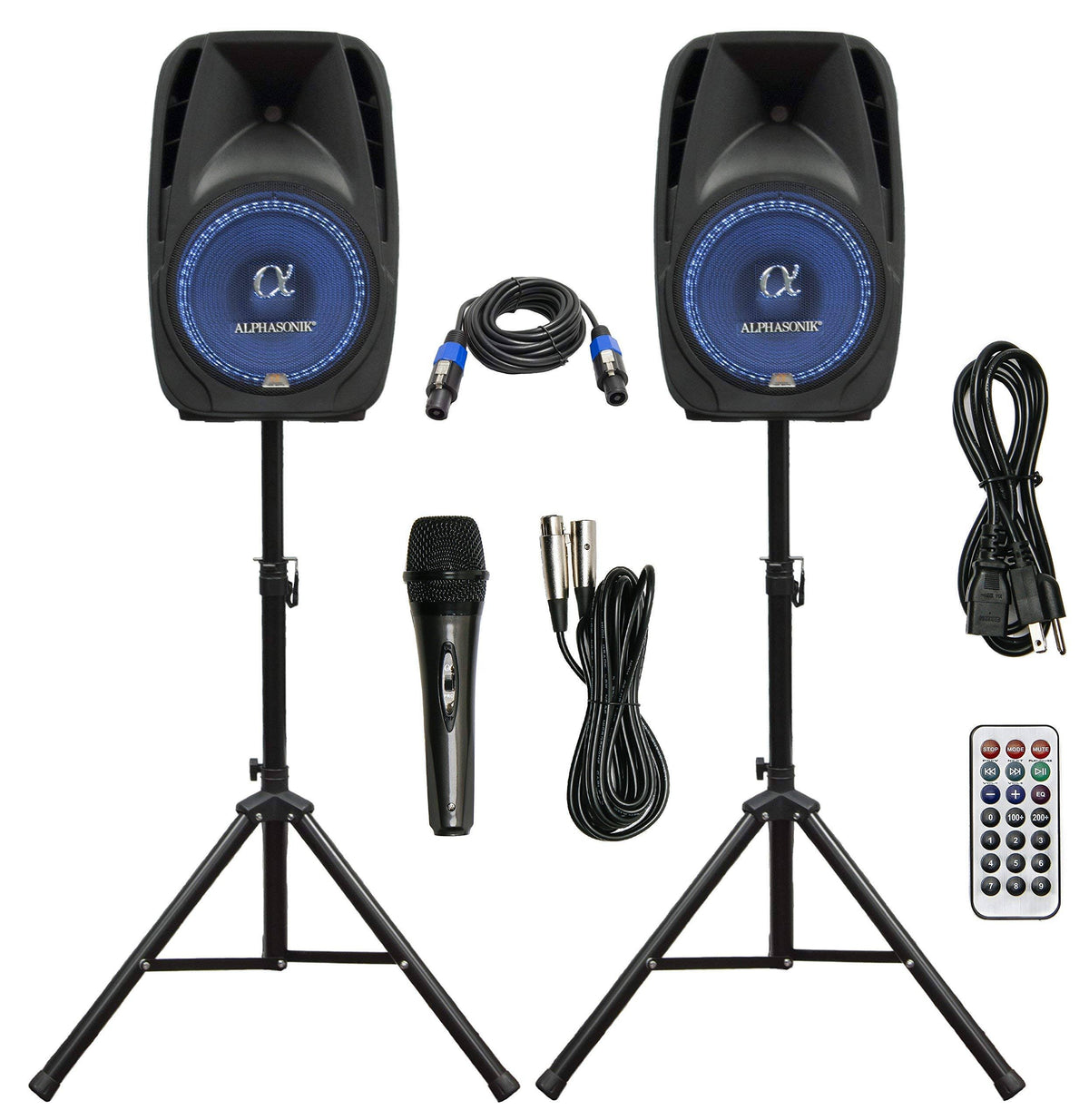 Pair of Alphasonik All-in-One 12×22 Powered DJ Speakers with 1500W Amplification, Bluetooth, USB, SD Card, Aux, MP3 and FM Radio PA System