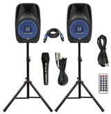 Pair of Alphasonik All-in-One 12×22 Powered DJ Speakers with 1500W Amplification, Bluetooth, USB, SD Card, Aux, MP3 and FM Radio PA System