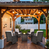 3-Piece Outdoor Patio Furniture Set with Two Swivel Rocker Chairs and Rattan Side Table, Wicker Glider Seating for Deck, Porch or Poolside, Brown and Blue