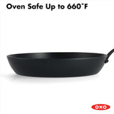 OXO Obsidian 12-Inch Carbon Steel Wok Pan, Pre-Seasoned with Removable Silicone Handle Holder, Induction and Oven Safe, Black