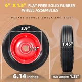AR-PRO 2-Pack 6 x 1.5-Inch Flat-Free Solid Rubber Hand Truck Wheels with Ball Bearings, 5/8-Inch Bore and 132 lbs Load Capacity