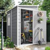 DWVO 5 x 3ft Gray Resin Outdoor Storage Shed with Floor, Window, Waterproof Construction, and Lockable Door for Garden, Yard, or Patio