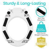 Vive Raised Toilet Seat with Handles for Seniors, Easy-Clean White Seat Riser for Elongated or Standard Bowls, Handicap and Post-Surgery Support