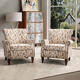 HULALA HOME Upholstered Wingback Accent Chair with Removable Cushion, Wood Legs and Nailhead Trim, Floral Living Room or Bedroom Armchair, Blue